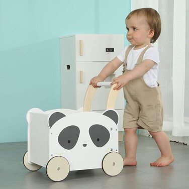 Дитячі ходунки Baby Walker Wood, дитячі ходунки Baby Panda з місцем для зберігання для 1-3 років, без прогулянок/ходунків/Іграшки для малюків/іграшки/іграшки/коляска/активні ходунки Біла панда