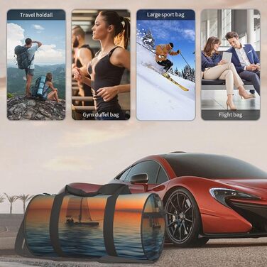 Спортивна сумка для подорожей, пляжу та яхтингу, з принтом Захід сонця, чорна, універсальний розмір