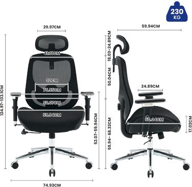 Ергономічне офісне крісло, вантажопідйомність 200 кг, з 4D підлокітниками, робоче крісло з регульованим підголівником, поперековою опорою, функцією гойдання для користувачів з вагою, сітчасте комп&39ютерне крісло