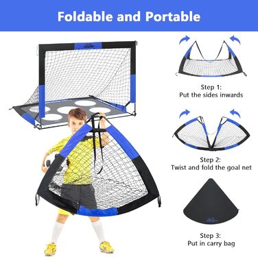 Футбольні ворота MoKo для саду, великі висувні ворота-сітка 150120 см з цільовою дошкою, портативне футбольне тренувальне обладнання для дітей, спортивні ігри на свіжому повітрі, чорний синій, 4*3 фути -