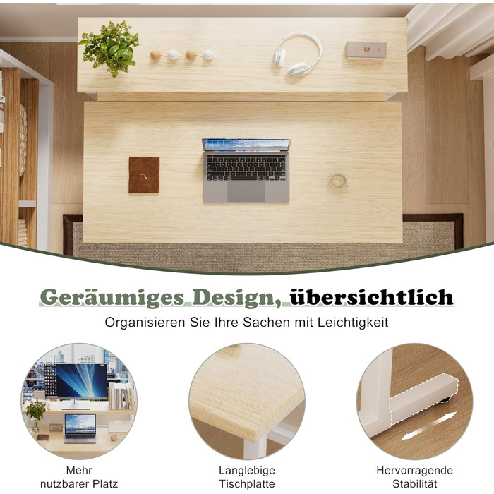 Складаний стіл, 80 см, невеликий стіл з полицею для монітора, 2-ярусний складаний стіл для домашнього офісу, офісу, школи, комп&39ютерний стіл для невеликих приміщень, бежевий