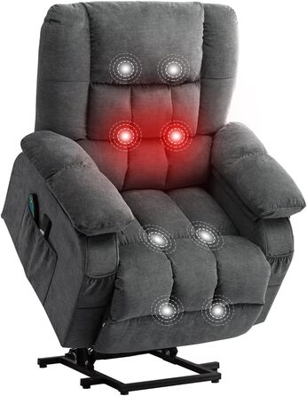 Регульоване крісло для телевізора Bosmiller з електричним підйомником, функцією обігрівача, масажу та підігріву, сірого кольору