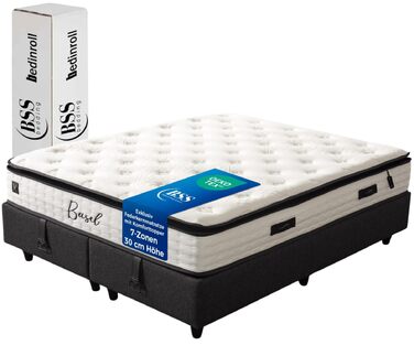 ПОСТІЛЬНА БІЛИЗНА BSS Матрац Basel 160x200 см з топпером Преміальний пружинний матрац Pocket Spring, висота 30 см, рівень жорсткості H3 7-зонний ортопедичний, дихаючий та гіпоалергенний (1 матрац з топпером) 160 x 200 см