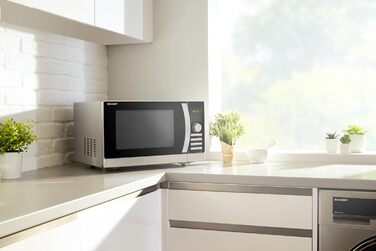 Мікрохвильова піч Sharp R843INW 4-в-1 з гарячим повітрям, грилем і конвекцією/ 25 л/ 800 Вт/ 1000 Вт інфрачервоний гриль/ 2500 конвекція/ 10 автоматичних програм/ програма для піци/ металевий поворотний стіл (30 см)/ срібло Одинарний