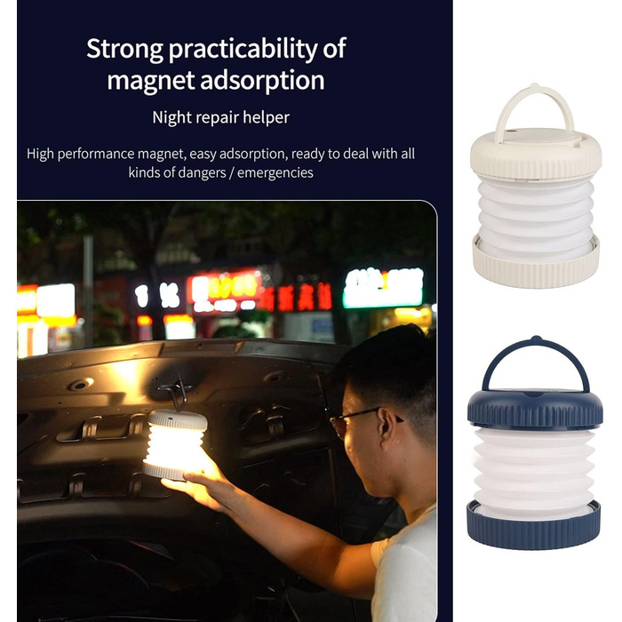 Складаний кемпінговий ліхтар, світлодіодний ліхтар з 3 режимами світла, акумуляторний, магнітний, портативний - довговічний акумулятор, безпечне для очей світло, ідеально підходить для кемпінгу на свіжому повітрі (білий)