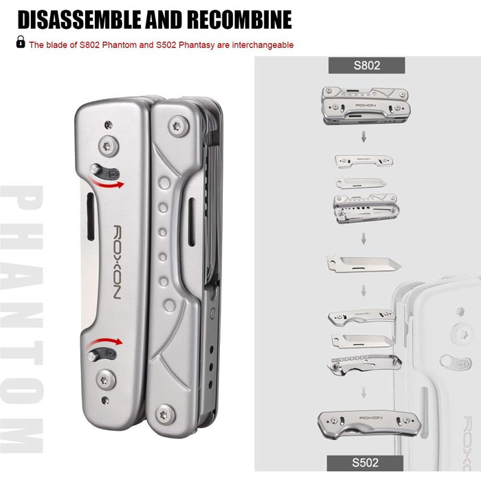 Багатофункціональний інструмент ROXON Phantom S802, плоскогубці і ножиці з ножем і кусачками, змінні, нові інноваційні