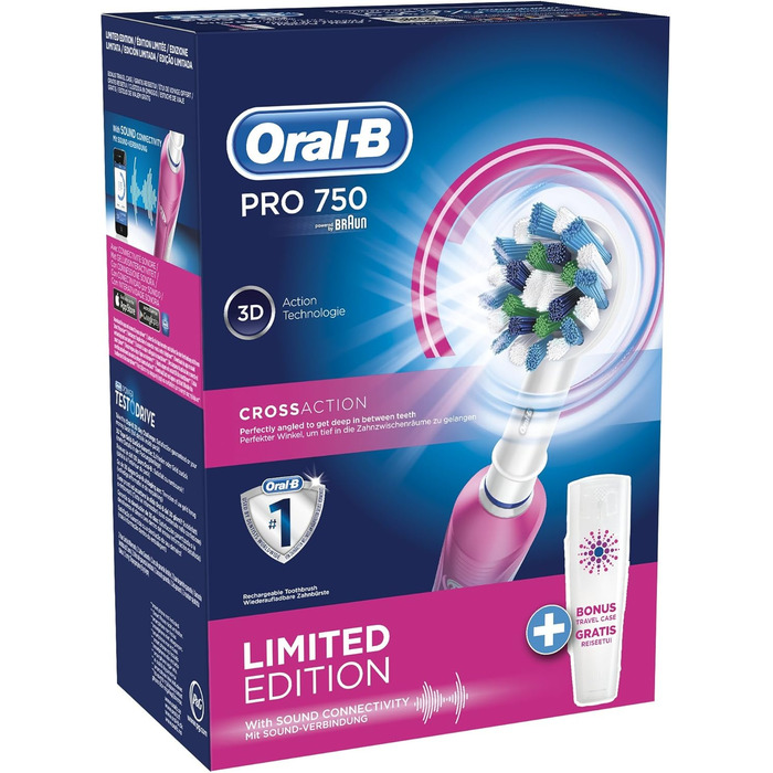 Електрична зубна щітка Braun Oral-B PRO 750 з футляром для вільного переміщення, рожева