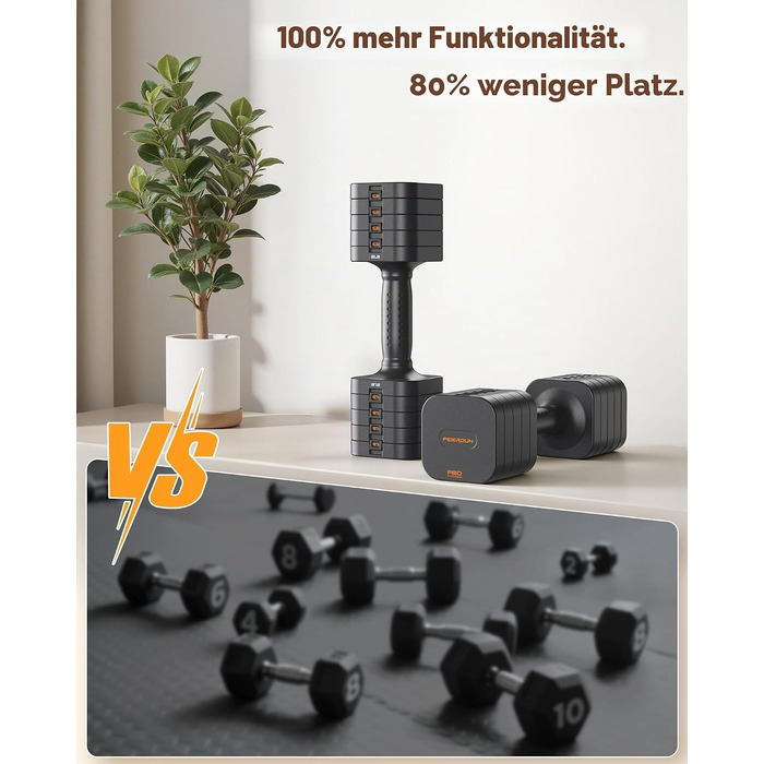 Набір розбірних гантелей FEIERDUN, 2 x 4,5 кг та 2 x 2,7 кг (2 x 10lb/4,5кг) Сірий