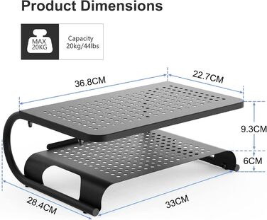 Підставка для монітора Suptek, збільшувач висоти для комп'ютера, ноутбука, принтера та всіх плоских екранів з вентильованою металевою платформою та висотою 160 мм (4 дюйми) для зберігання речей під нею. Модель MST002 X-Large