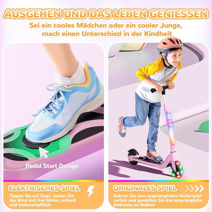 Дитячий електросамокат SISIGAD (6-10 років), 5,3-дюймовий дитячий електросамокат з миготливими світлодіодними вогнями та 3 регульованими висотами, двигун 45 Вт, макс. 10 км/год, максимальне навантаження 70 кг, YD531S рожевий-2