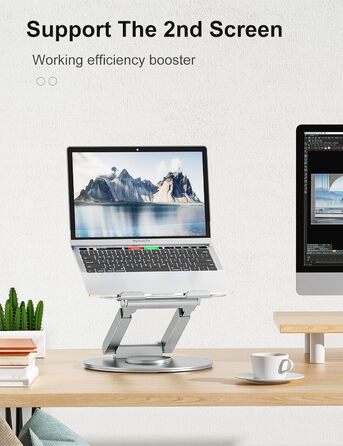 Підставка для ноутбука з регульованою висотою та поворотною базою на 360, ергономічна підставка для ноутбука, збільшувач висоти для робочого столу, стійка для ноутбука для роботи стоячи, сумісна з MacBook Pro та ноутбуками 1017 дюймів, срібляста