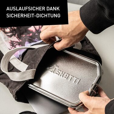 Ланч-бокс SKOTTI Boks 1.0L, нержавіюча сталь, штабелюється та герметичний, також використовується як каструля або сковорідка, ланч-бокс з нержавіючої сталі для дорослих та дітей, ідеально підходить як ланч-бокс 1.0 літр