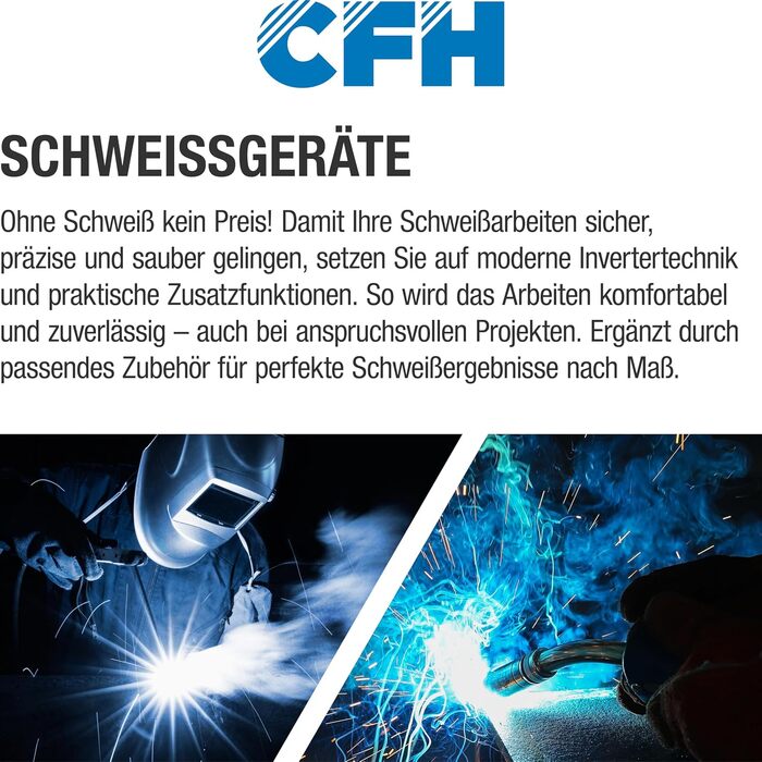 Зварювальний апарат CFH FSG 884 (120 А) MMA та Flux (без газу), з функціями Hot Start, Anti Stick та Arc Force, для електродів Ø 1,53,2 мм та порошкового дроту Ø 0,8/0,9 мм, товщина матеріалу до 4 мм