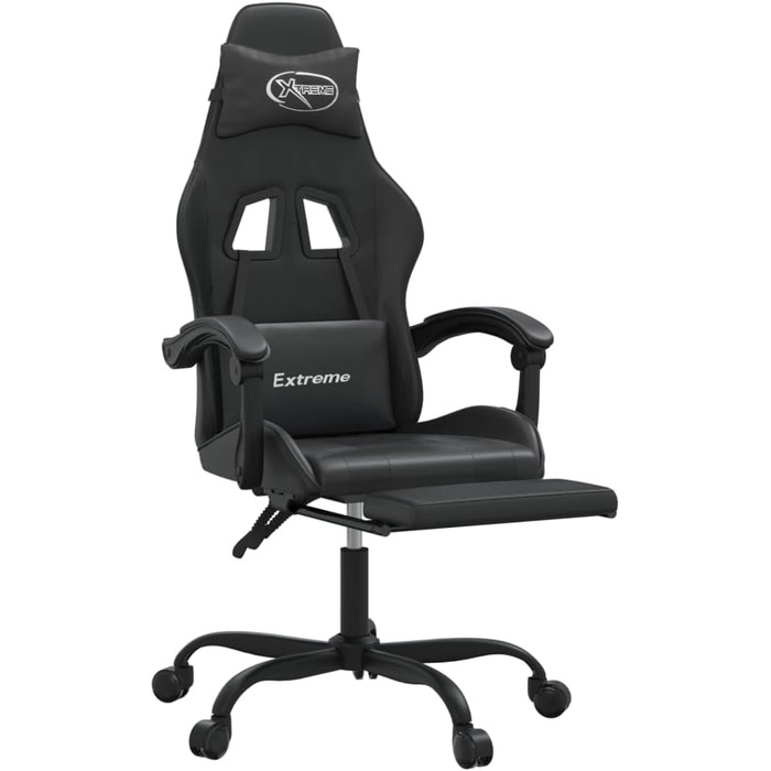 Ігрове крісло Gecheer Офісне крісло Ігрове крісло Ергономічне ігрове крісло з підставкою для ніг, поворотне, чорне, зі штучної шкіри