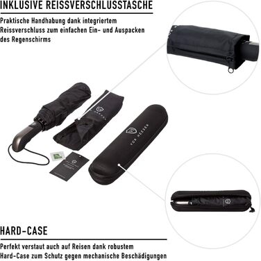 Парасолька VON HEESEN захищена від шторму до 140 км/год - з сумкою-парасолькою та дорожнім футляром - Складна парасолька з автомат