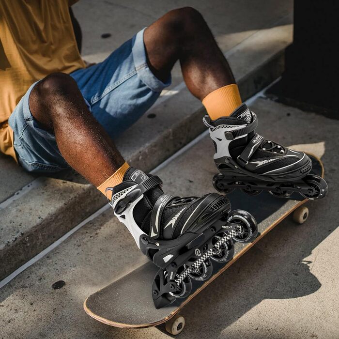 Регульовані роликові ковзани для дітей, хлопчиків та дівчаток ковзани зі світильниками для дітей віком 6-12 років ковзани зі світильниками для жінок та чоловіків на відкритому повітрі чорні, XL (42-44,5)