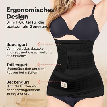 Післяпологовий пояс KeaBabies Revive 3-в-1 для жінок - пояс для підтримки живота після кесаревого розтину, пояс для післяпологового відновлення, бандаж для живота після пологів, пояс для підтримки живота під час вагітності (чорний, XL) XL