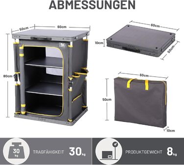 Складана кемпінгова шафа TIMBER RIDGE, розкладна кемпінгова кухня, автомобільна розкладна шафа, кухонний ящик, розкладна шафа, універсальний портативний з сумкою для перенесення, сірий