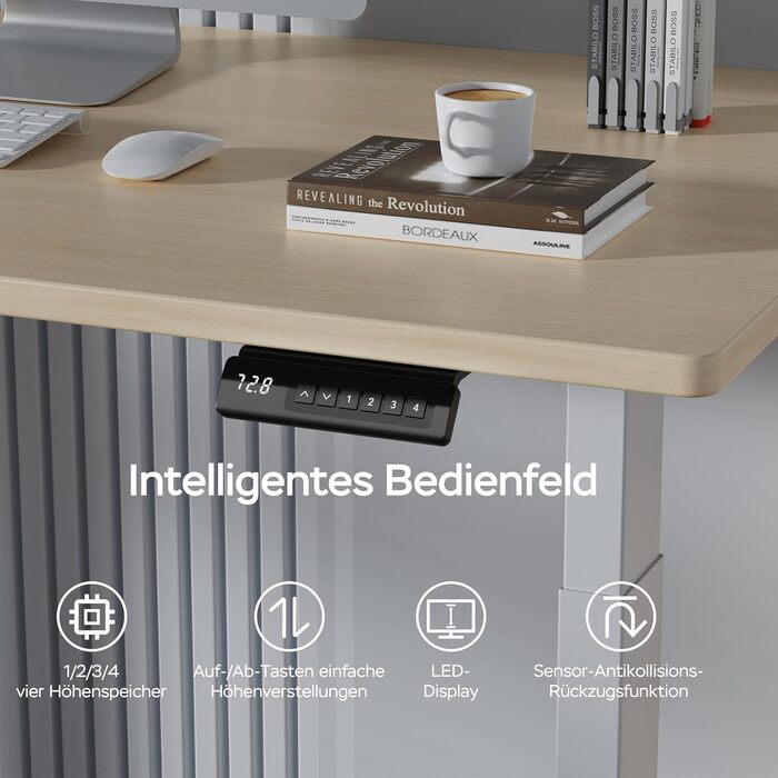 Стіл з регулюванням висоти та двома двигунами, цільна стільниця 25 мм, інтелектуальне керування з 4 налаштуваннями пам&39яті, вантажопідйомність 35 кг, тихий &lt45 дБ (бежевий білий, 160 см x 80 см) Бежевий білий 160 см x 80 см