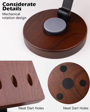 Обертовий дерев&39яний тримач для дротиків настільна підставка для зберігання 6 сталевих та м&39яких дротиків, кишеня-органайзер з нековзною основою для ігрової кімнати, бару, офісу (коричневий)