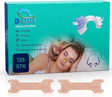 Пластир для носа проти хропіння 125 шт. Надміцні пластирі для носа проти хропіння - 66x19 мм - зупинка хропіння Кращий сон і дихання - пластирі для носа для занять спортом Пластирі для носа знімають закладеність носа