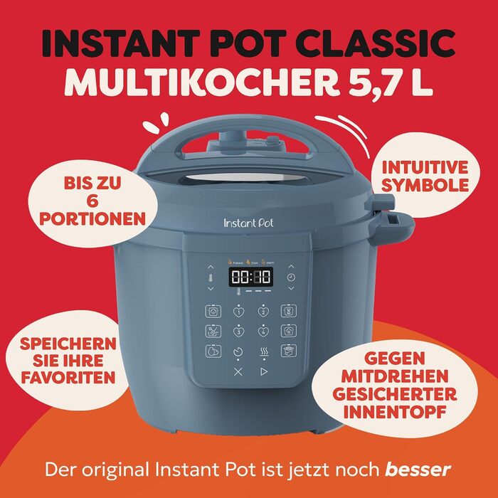 Мультиварка Instant Pot 7-в-1, 5.7 л розумна скороварка, Slow Cooker, рисоварка, сотейник, йогуртниця, пароварка та підігрівач страв, колір Daydream Blue