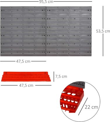 Настінна настінна полиця 54 шт. Тримач для інструментів Стіна для інструментів для майстерні Відкрита видимість Контейнери для зберігання Набір гачків PP СірийЧервоний 95,5 x 23 x 53,5 см