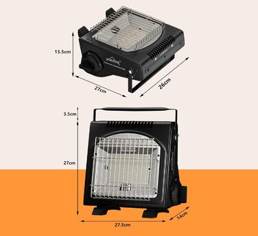 Газовий обігрівач HOMELUX потужністю 1,7 кВт для використання на вулиці, газовий обігрівач для кемпінгу, обігрівач без електрики, газовий обігрівач для патіо, кемпінговий обігрівач, радіаційний обігрівач