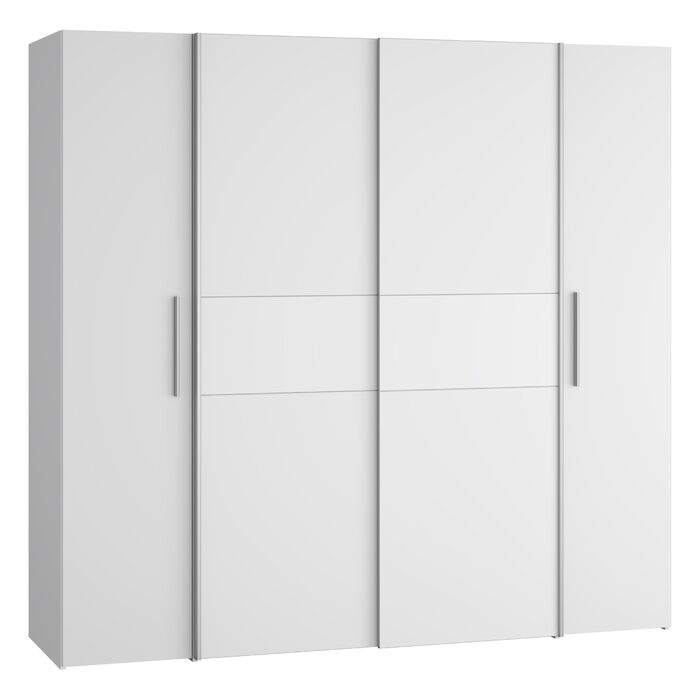 Шафа 200, сучасна шафа з розсувними/відкидними дверима, 4 двері, полиці, вішалки для одягу, дерев&39яний композит, білий, 200,1 см завширшки x 190,5 см заввишки x 61,2 см завглибшки, білий, без шухляд