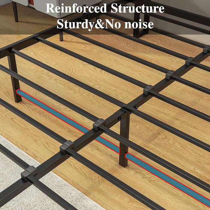 Каркас ліжка HOJINLINERO з узголів&39ям для зберігання, металеве ліжко 90x200, ліжко з металевою рейковою основою, ліжко з місцем для зберігання, дитяче ліжко, каркас ліжка, чорний (135 x 190 см)