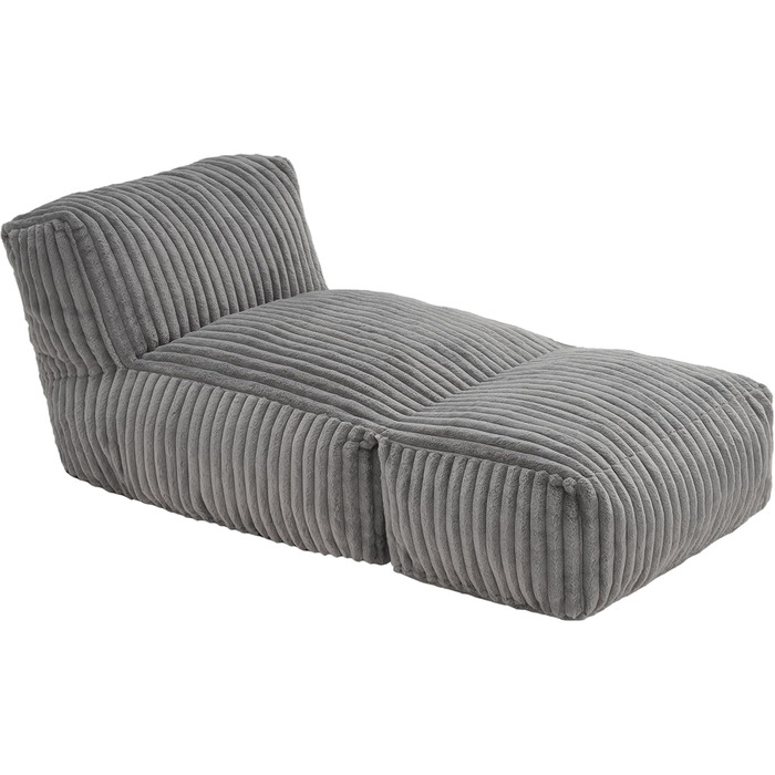 Крісла-шезлонги Hobestluk Big Bean Bag Lounger, велике крісло-мішок для дорослих, диван-мішок з наповнювачем з піни з ефектом пам&39яті для вітальні, спальні або балкону (сіра смужка), сірий