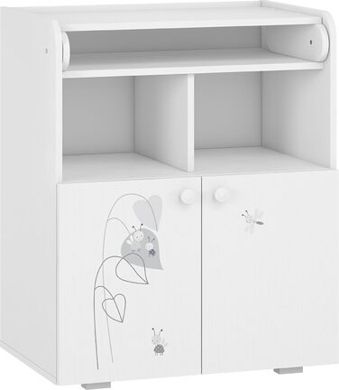 Пеленальний столик Shefa Kids 700 Basic Amis White - Багатофункціональний пеленальний столик зі складною пеленальною поверхнею, 2 дверцятами та відкритим відділенням, 70x47x86 см, дитячий, ергономічний пеленальний столик