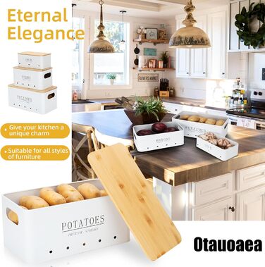 Ящик для зберігання картоплі - Комплект із 3 предметів - Зберігання картоплі, цибулі та часнику - Довше зберігає овочі свіжими - Горщик для картоплі, горщик для цибулі та горщик для часнику - Білий