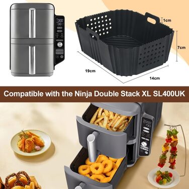 Силіконова форма для фритюрниці BYKITCHEN для фритюрниці Ninja Double Stack XL SL400EU, 2 шт. и Аксесуари для фритюрниці Ninja SL400EU 9.5 л, аксесуари для фритюрниці Ninja Air Fryer Double Stack