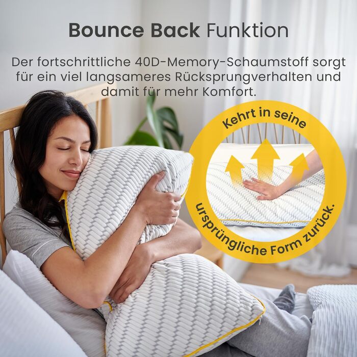 Подушка для сну Cosi Home Shredded Memory Foam, регульована подушка з бамбуковим чохлом та охолоджувальним ефектом, пінопластова подушка для сну на спині, животі та боці - можна прати, (1 упаковка)