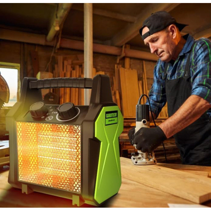 Вуличний вентилятор-обігрівач GARDTECH потужністю 2000 Вт, портативний обігрівач для теплиць із захистом від перегріву, швидконагріваючий керамічний гаражний обігрівач, електричний обігрівач для майстерні та теплиці (середній)