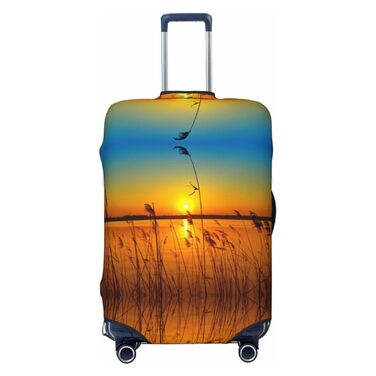 Чохол для валізи Прибережна тростина з принтом, еластичний захист від подряпин та пилу, чорний, розмір 95