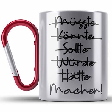 Чашка з нержавіючої сталі Maker з карабіном, мотиваційна чашка з нержавіючої сталі з карабіном, подарунок зі словами (червона)