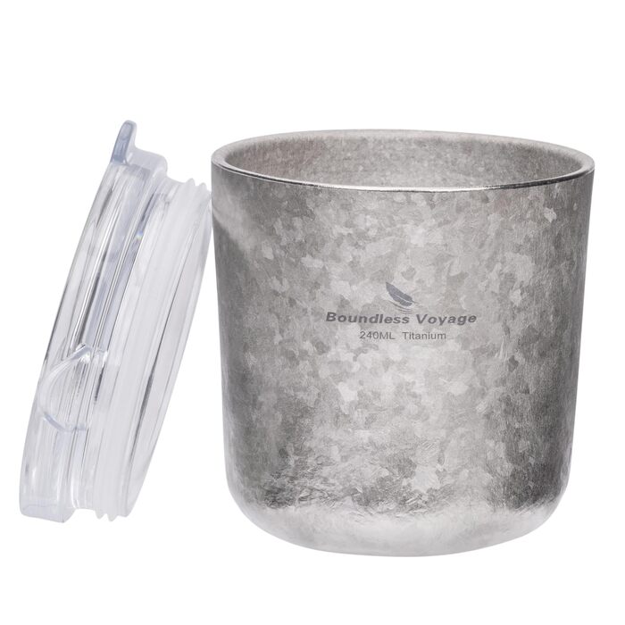 Титанова кружка Boundless Voyage з подвійними стінками та кришкою, 240 мл, надлегка, для чаю, кави, використання на свіжому повітрі, кемпінгу, пікніків, походів, подорожей, домашнього використання, Ti3238D