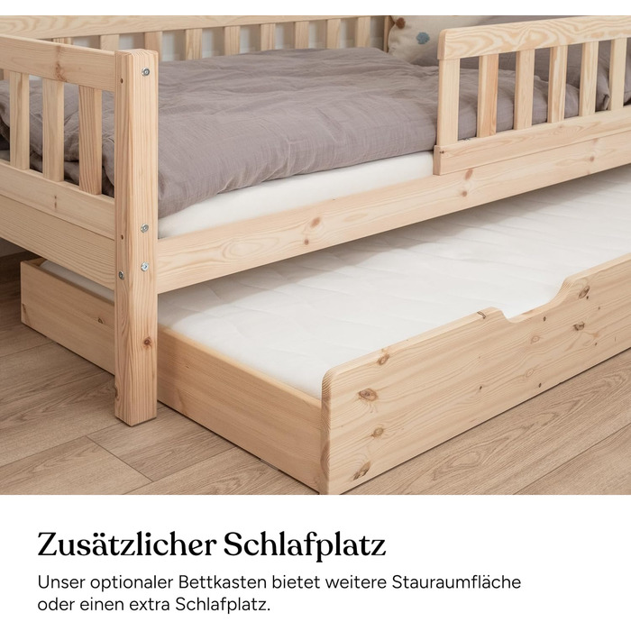 Дитяче ліжко Ehrenkind Lille Дитяче ліжко 90x200 см зі знімними дерев&39яними захисними поручнями, сертифіковане FSC Дитяче ліжко 90x200 світло-сірий колір 90 x 200 см (основа) світло-сірий колір