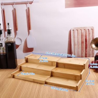 Рівнева бамбукова підставка для спецій, висувний тримач для спецій, практична підставка для спецій, розширювана бамбукова підставка для спецій для кухонних шаф, 3-