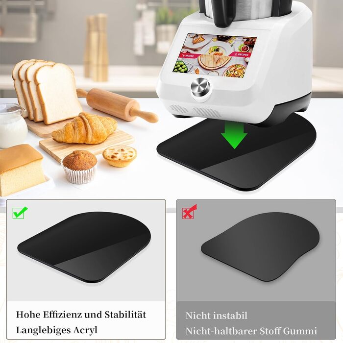 Акрилова підкладка для розсувної дошки для Monsieur Cuisine Smart/Connect, Black Slip Pad Glider Underlay Кухонна стільниця Аксесуари для MCC/Monsieur Cuisine Trend/Smart