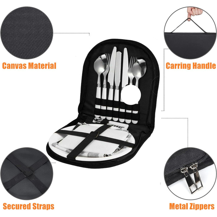 Портативний набір столових приборів для кемпінгу LATERN з 12 предметів, органайзер для кемпінгового посуду, столові прибори з нержавіючої сталі для пікніка, харчові дорожні столові прибори для 2 осіб, для піших прогулянок на свіжому повітрі, для використа