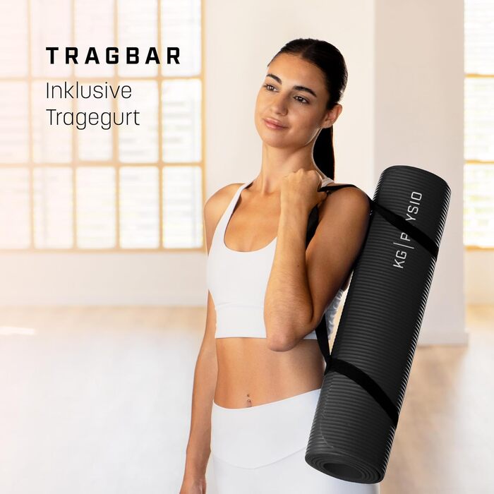 Нековзний та м&39який килимок для йоги - килимок для йоги з ремінцем для перенесення, килимок для фітнесу, килимок для вправ, товщина 8 мм, килимок для гімнастики, килимок для спортзалу, килимок для пілатесу, килимок для фітнесу, 183x60 см, чорний