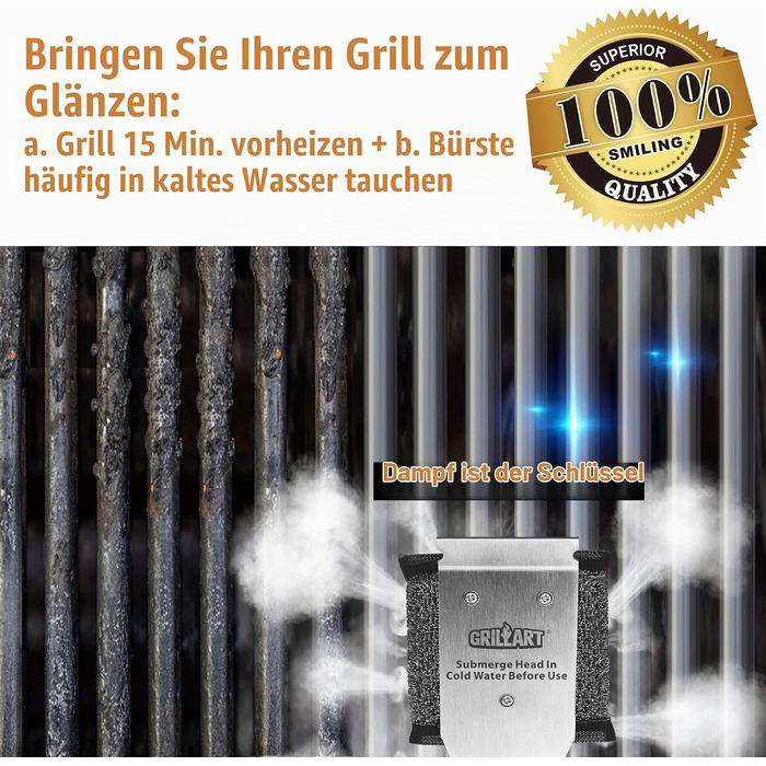 Набір для чищення гриля GRILLART SteamWizards безпечна щітка без щетинок з wymienною головкою та скребком, аксесуари для догляду за BBQ, ідеальний подарунок