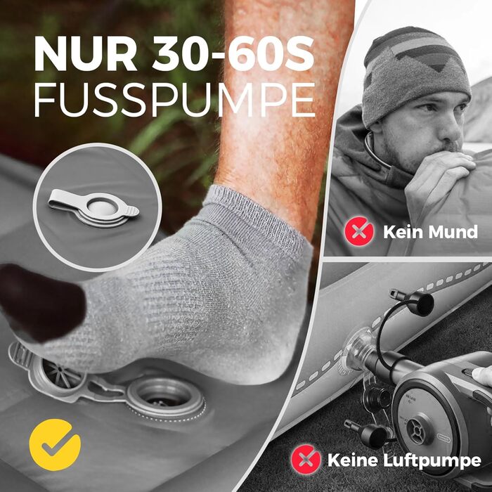 Самонадувальний килимок для сну, надувний матрац 12 см з ножним насосом, надлегкий для кемпінгу на свіжому повітрі, невеликий розмір у упаковці, сірий килимок/матрац для сну