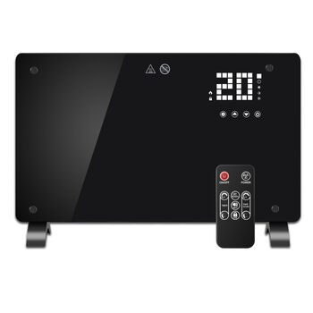 Конвекторний обігрівач DONYER POWER 1500 Вт, ультратонкий настінний або окремостоячий, 24-годинний таймер з дистанційним керуванням, чорна скляна панель, 1,5 кВт, чорний