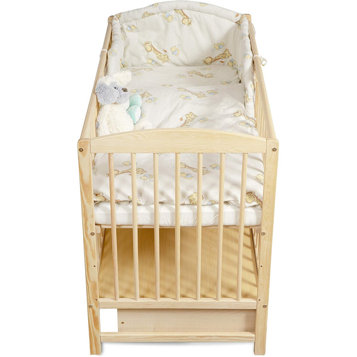 Дитяче ліжко/ліжечко для новонароджених 60x120 см ліжечко з шухлядою, регульованою по висоті рейковою основою та знімними поручнями, трансформується в дитяче ліжко S-120