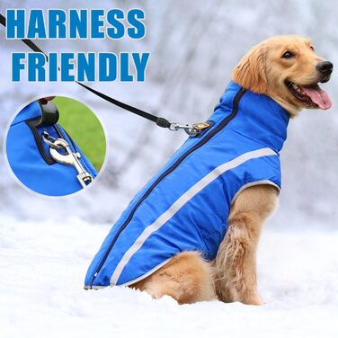 Водонепроникне пальто для собак, тепла зимова куртка, вітрозахисний одяг для домашніх тварин, флісова куртка-комбінезон для собак маленьких, середніх та великих собак, жилет з отвором для шлейки, XL-6XL (Синій, XL) Синій XL