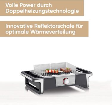 Електричний гриль для внутрішнього та зовнішнього використання, настільний гриль зі швидким запуском гриля до 500 C, балконний гриль з поверхнею SafeTouch, нержавіюча сталь/чорний, настільний гриль PG 8113 з поворотним керуванням Одинарний